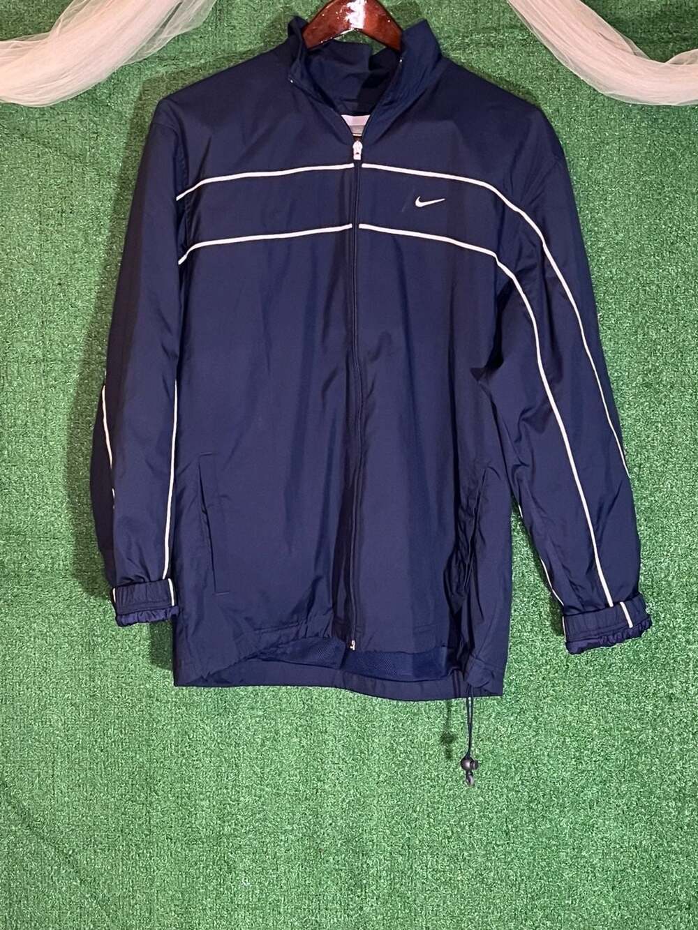 Vintage Nike Navy Blue Piping Track Suit Jacket and Pants Set